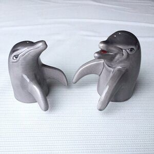 Dolphin Pair Salt & Pepper Shaker Set Gray Nautical Novelty Beach House Decor